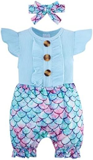 Baby Girls Clothes Ruffled Sleeve Outfit Newborn Floral Infant Girl Romper Onesie 0-18 Months Jumpsuit with Headband