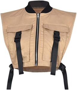 Bnigung Women’s Sexy Crop Cargo Vest Sleeveless Buckle Zip Up Vest Jacket Tops Steampunk Streetwear with Pockets