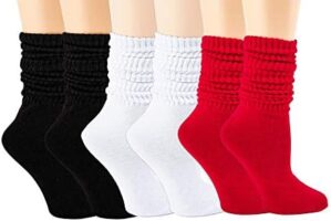 PICCOLO HOSIERY Lightweight Soft Cotton Slouch Scrunch Socks Size 9-11 – Fits Teen, Girl, Womens Shoe Size 6-9, 6 Pack