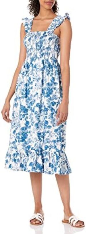 The Drop Women’s Kimi Ruffled-Shoulder Smocked Midi Dress