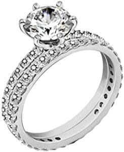 Amazon Collection Platinum or Gold Plated Sterling Silver Wedding Set Rings set with Round Cut Infinite Elements Cubic Zirconia