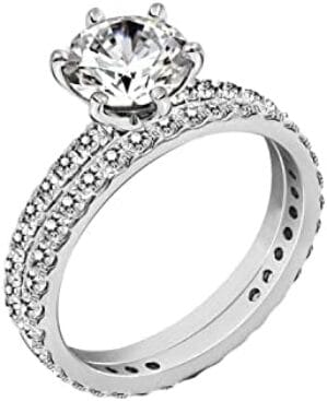 Amazon Collection Platinum or Gold Plated Sterling Silver Wedding Set Rings set with Round Cut Infinite Elements Cubic Zirconia