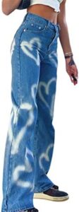 Viatabuna Patchwork Jeans for Women High Waisted Straight Leg Stretch Denim Pants Girls Fashion Color Block Patch Jeans
