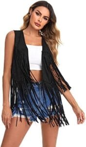 Verdusa Women’s Tassel Sleeveless Vest 70s Hippie Faux Suede Fringe Jacket Cardigan