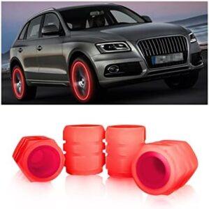 4PCS Fluorescent Car Tire Valve Stem Caps, Luminous Glow in The Dark Auto Tire Valve Cover, Illuminated Corrosion Resistant, Car Decor Accessories Universal for SUV, Trucks, Cars (Red1)
