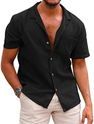 Men’s COOFANDY Hawaiian Floral Cotton Linen Button Down Shirts for Tropical Holiday Beach