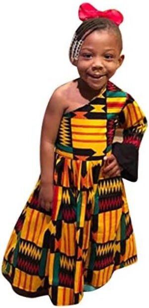 Digood Little Girls Dashiki African Dresses,Toddler Baby Kids Ethnic Style Sloping Shoulder Party Dress Clothes