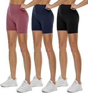 QGGQDD 3 Pack High Waisted Biker Shorts for Women – 5″ Buttery Soft Black Workout Yoga Athletic Shorts