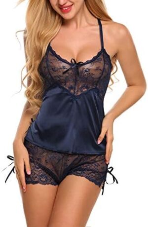 Avidlove Sexy Pajama Set for Women Lace Cami and Shorts Two Piece Satin Lingerie