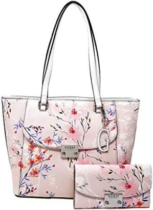 GUESS Women’s Logo Floral Front Pocket Tote Bag Handbag & Wallet Set