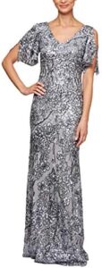 Alex Evenings Women’s Sequin Stretch Lace Cold Shoulder Gown
