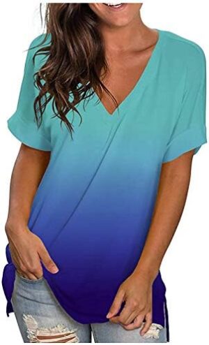 ZCVBOCZ Womens Summer Tops 2023 Casual Dressy Short Sleeve V Neck T Shirts Trendy Floral Graphic Tee Blouse Cute Workout Tops