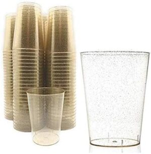 50 Count Hard Plastic 16-Ounce Party Cups/Old Fashioned Tumblers Ideal for Home, Office, Bars, Wedding, Bridal and Baby Shower, Birthday, Retirement, Anniversary, Parties (Gold Glitter)