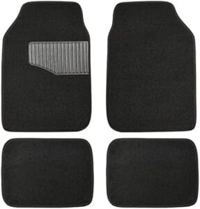 Amazon Basics Universal Fit All-Weather Heavy-Duty Carpet Floor Mats Cars – 4-Piece, Black