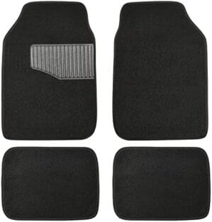Amazon Basics Universal Fit All-Weather Heavy-Duty Carpet Floor Mats Cars – 4-Piece, Black