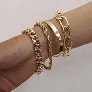 fxmimior Dainty Boho Gold Silver Chain Bracelets Set for Women Adjustable Fashion Beaded Chunky Flat Cable Chain Punk Bracelets Jewelry for Women Girls Gift Set of 4 (Silver)