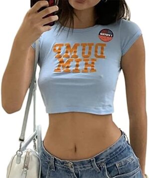 Womens Y2K Print Crop Tops Cute Kawaii Punk Graphic Summer Short Sleeve Tee T-Shirts E-Girls Teen Clothes Streetwear
