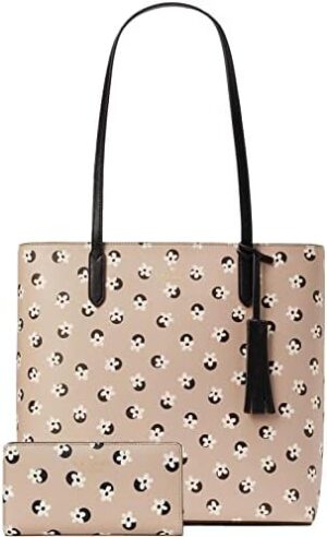Kate Spade Tassle Charm White Floral Tote Bag Handbag & Wallet Set Neutral Multi