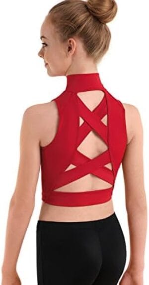 Balera Crop Top Girls Tank for Dance Sleeveless Mock Neck Midi Sports Bra with Strappy Back Criss Cross Straps