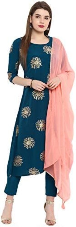 Janasya Indian Women’s Tunic Tops Crepe Kurti Set with Dupatta for Women