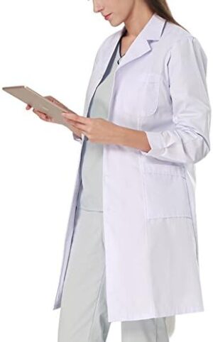 Nachvorn Professional White Long Sleeve Lab Coat Workwear Uniform for Women and Men