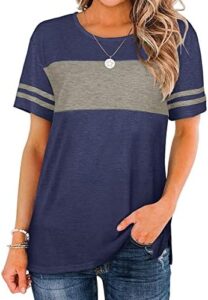 Bofell Womens Tshirts Short Sleeve Summer Tops Color Block Side Split Shirts Crew Neck