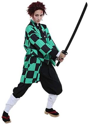 miccostumes Men’s Green Chequer Cosplay Costume Outfit Robe Kimono Uniform