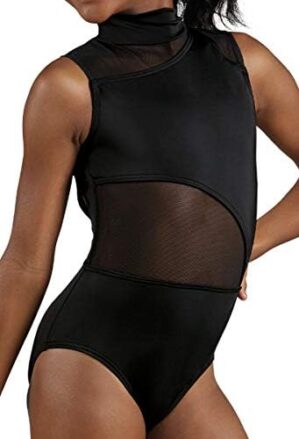 Balera Leotard Girls One Piece for Dance Asymmetrical Power Mesh with Keyhole
