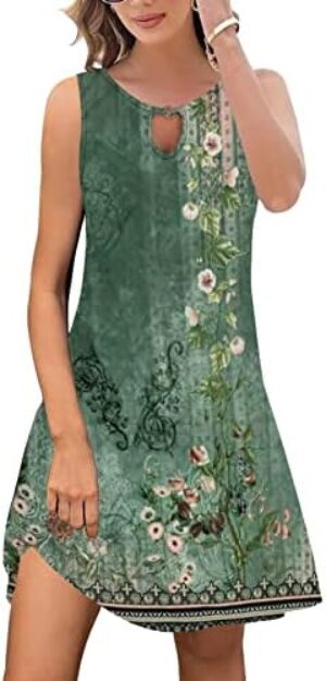 ETCYY Summer Dresses for Women 2023 Trendy Boho Floral Print Cover Up Crew Neck Sleeveless Sundresses with Pockets