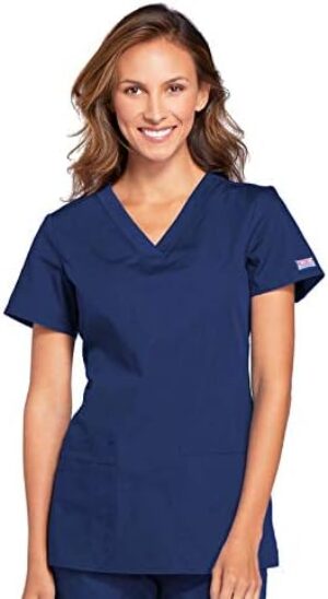 V-Neck Womens Scrubs Top Workwear Originals with Rib-Knit Back Panels WW645