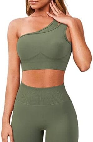 OMKAGI Workout Set for Women 2 Piece Seamless One Shoulder Sports Bra Scrunch Butt Lifting leggings Gym Outfits Tracksuits