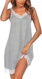 Ekouaer Women’s Nightgown V-neck Chemise Sleepwear Lace Nightwear Soft Lingerie for Women
