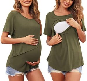 Ekouaer Women’s Maternity Nursing Tops Short Sleeve Double Layer Breastfeeding Tee Shirts S-XXL
