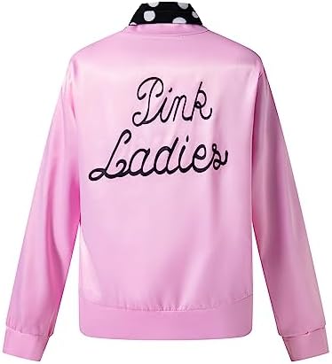 PROMOTED TO BIG SISTER 1950s Lady Women Halloween Cosplay Costume Pink Satin Jacket with Neck Scarfs - Image 2