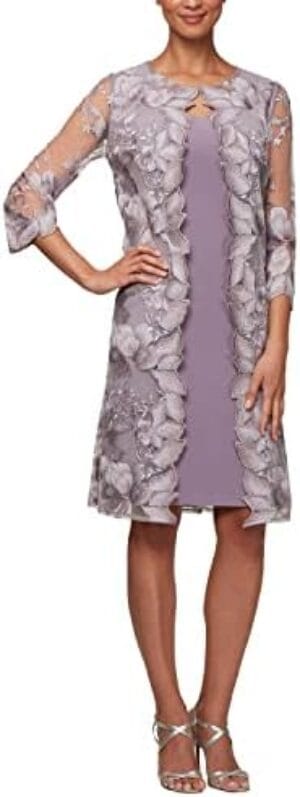 Alex Evenings Women’s Midi Scoop Neck Shift Dress with Jacket (Petite and Regular)