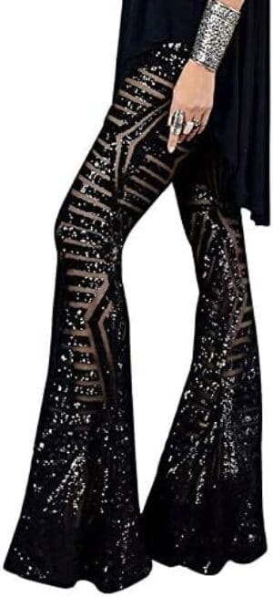 BLENCOT Sequin Pants for Women High Waist Bell Bottoms Glitter Wide Leg Palazzo Pants Night Club Sparkle Flared Trousers