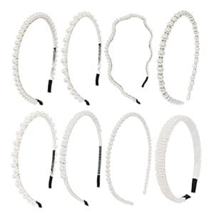 8 Pcs Pearl Headbands Hair Hoop White Faux Pearls Hairbands Headband Wedding Party Bridal Fashion Accessories for Women Girls