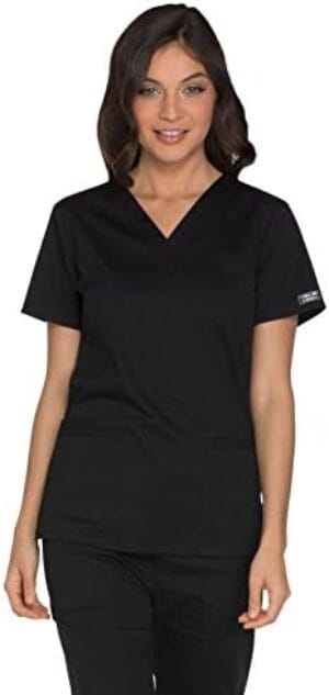 Scrubs for Women Workwear Core Stretch V-Neck Top, Soft Brushed Twill Plus Size WW630, 3XL, Black