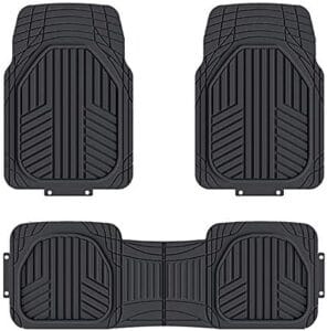 Amazon Basics 3-Piece All-Weather Protection Heavy Duty Rubber Floor Mats for Cars, SUVs, and Trucks，Black, Trim to Fit