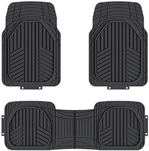 Amazon Basics 3-Piece All-Weather Protection Heavy Duty Rubber Floor Mats for Cars, SUVs, and Trucks,Black, Trim to Fit