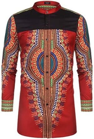 COOFANDY Men’s African Dashiki Print Shirt Long Sleeve Button Down Shirt Bright Color Tribal Top Shirt