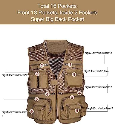 Flygo Mens Summer Outdoor Work Safari Fishing Travel Photo Vest with Pockets - Image 5