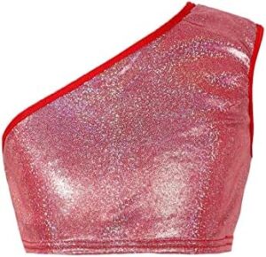 KKmeter Kids Girls One-Shoulder Sequins Dance Crop Tops Jazz Hip Hop Stage Performance Tank Vest Dancewear