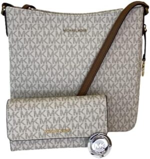 Michael Kors Jet Set Travel Large Messenger Crossbody bundle with Trifold Wallet Purse Hook