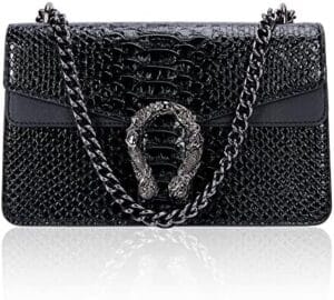 Aiqudou Crossbody Bag and Satchel Purse for Women – Fashion Snake Print Chain Purse Luxury PU Leather HandBag