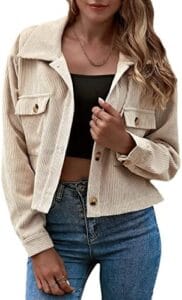 Verdusa Women’s Button Up Pocket Front Crop Corduroy Jacket Outerwear