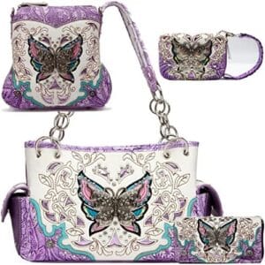Butterfly Floral Western Purse Country Handbag Women Shoulder Bag Crossbody Wallet Card Holder 4 PCS Set
