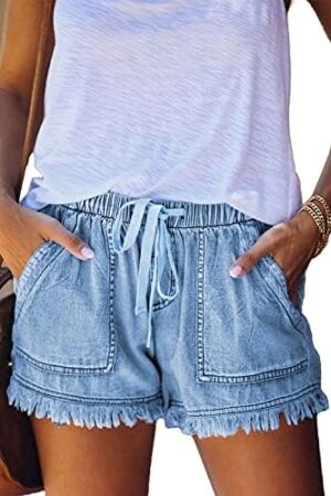 YOCUR Womens Lightweight Shorts Casual Baggy Trendy Short Pants Elastic Waist Drawstring Comfy Shorts