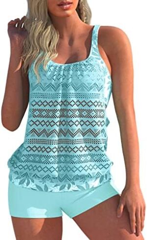 Tankini Bathing Suits for Women Tummy Control Swimsuits 2 Piece Swimwear Top with Boyshorts