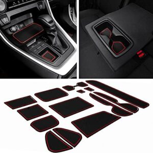 JDMCAR Liner Accessories Compatible with Toyota RAV4 2023 2022 2021 2020 2019 and 2021-2023 RAV4 Prime, Custom Fit Cup Holder, Center Console, and Door Pockets Inserts Kit (Red Trim) – 15 PC Set